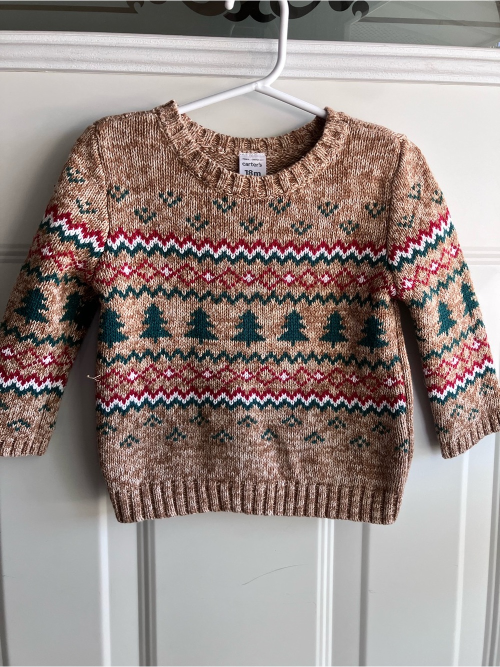 Fair isle brown green red white Christmas holiday knit sweater 18 months